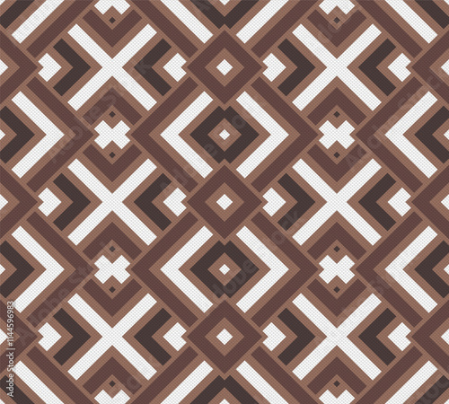 Seamless mocha mousse color geometric square vector pattern. Color of the year 2025