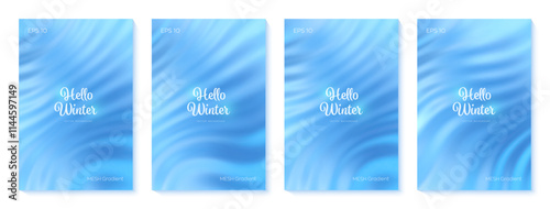 Blue winter backgrounds set. Blue gradient background with soft transitions. Light sky blue wave background. Seasonal cooling light banner. Great for covers, branding, poster. Vector illustration.