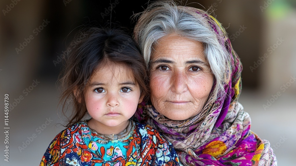 Close-up portrait of a grandmother and granddaughter. Close-up portrait of a grandmother and granddaughter.