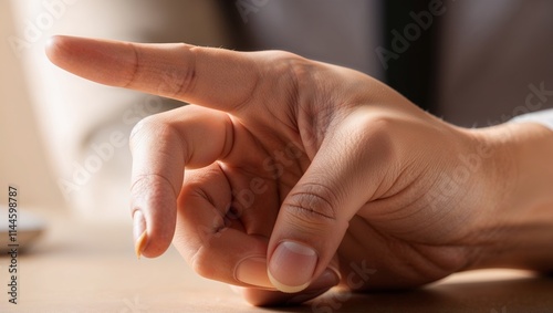 A Close-Up Shot of a Human Hand with Fingers Gently Touching a Surface, Capturing the Fine Details of the Skin, Nails, and Subtle Movements, Evoking a Sense of Intimacy and Precision
