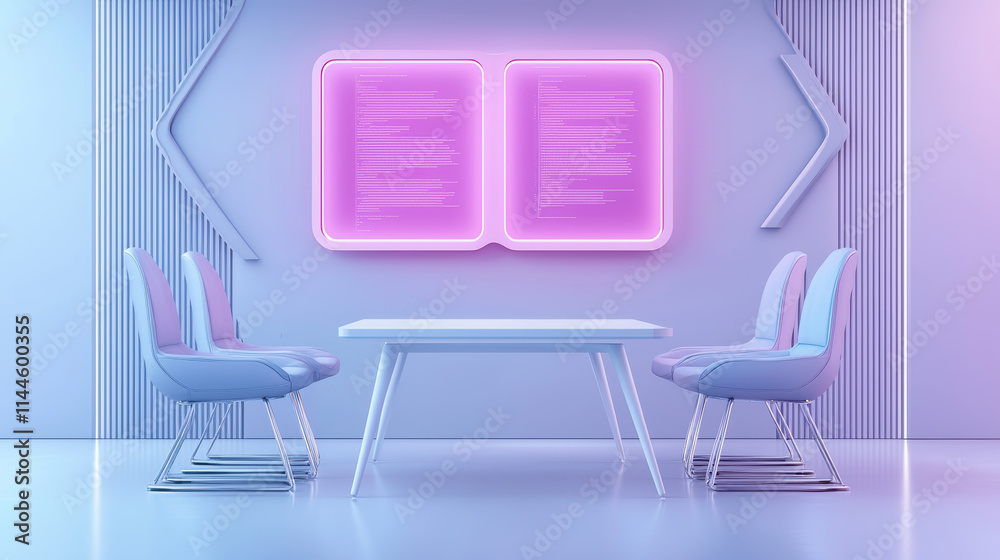 futuristic meeting space with neon lighting and modern furniture design futuristic meeting space with neon lighting and modern furniture design