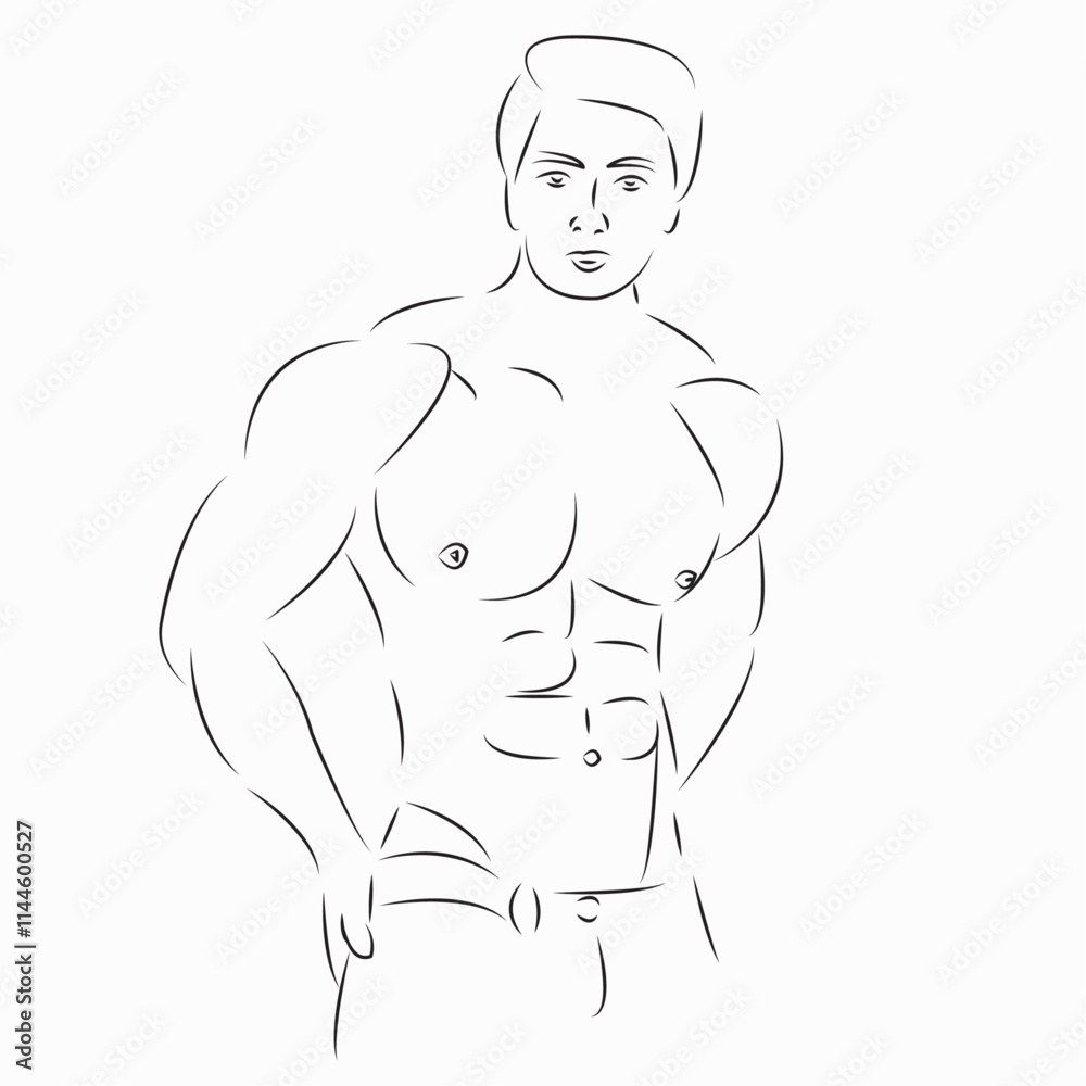 Fototapeta premium One continuous single drawing line art flat doodle fit, male, strong, body, fitness. Isolated image hand draw contour on a white background 
