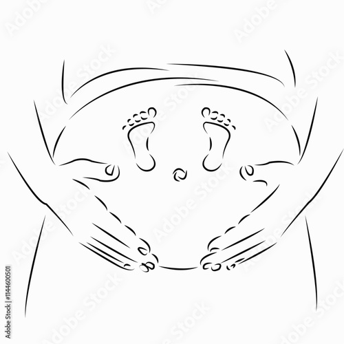 One continuous single drawing line art flat doodle legs of the baby in the mother tummy. Isolated flat illustration hand draw contour on a white background
