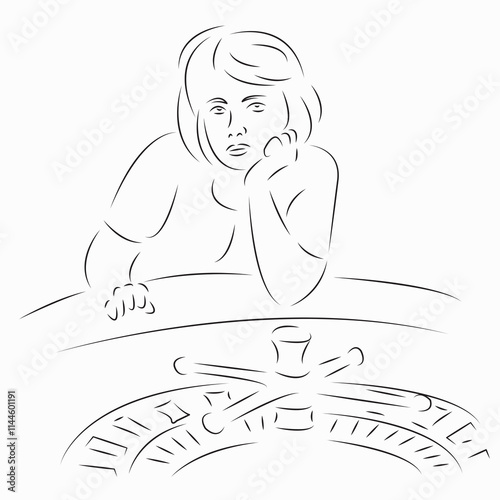 One continuous single drawing line art flat doodle gambling, casino, roulette, game, risk. Isolated image hand draw contour on a white background
