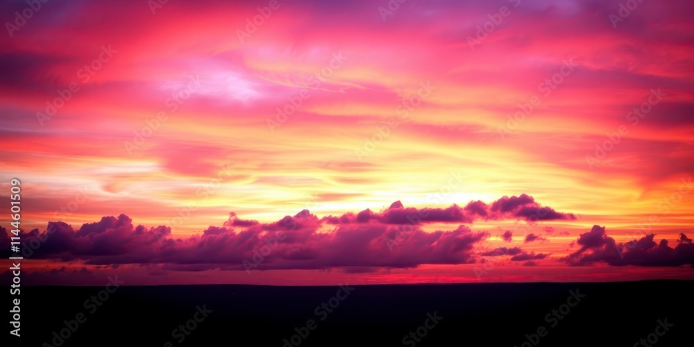 Obraz premium Vibrant orange and pink hues streak across a dramatic sunset sky, Abstract, colorful