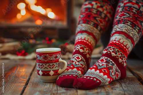Wallpaper Mural Cozy Winter Evening with Red Socks and a Mug Torontodigital.ca