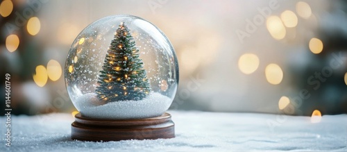 Christmas decorations featuring a small tree with lights and a snow globe fil...