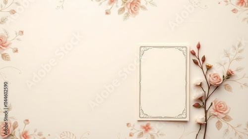 Vintage floral ecru background with intricate decorative design perfect for wedding invitations, cards, and stationery, ecru, cards