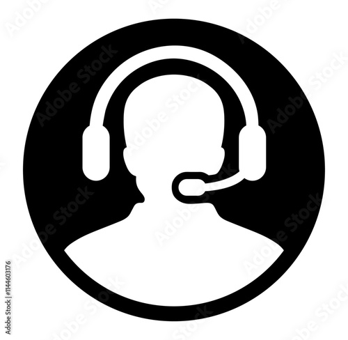 Customer Care Service and Support Icon. Customer support operator with headset icon. Customer service icon. Customer care icon. Avatar wearing headphones with mic.  Call center, consultant