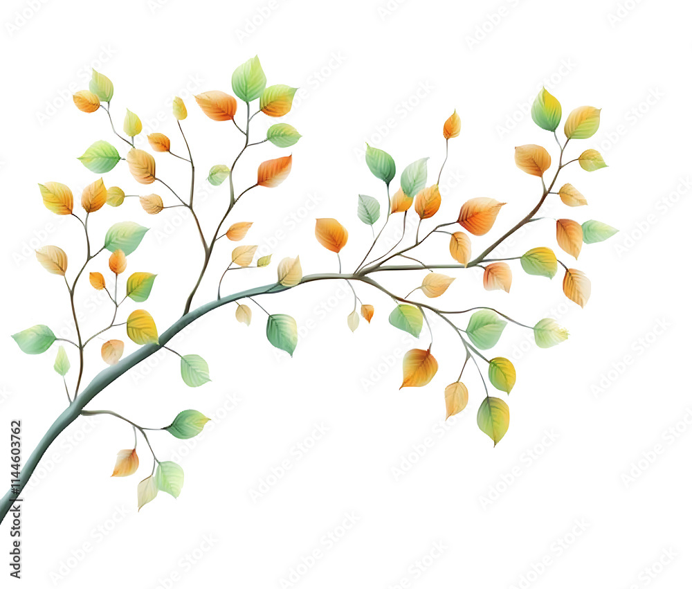 A tree branch with leaves light green and orange colors on isolated transparent background, png
A tree branch with leaves light green and orange colors on isolated transparent background, png