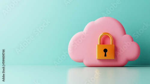 Securing cloud computing a pink cloud with padlock symbol digital art minimalist setup modern design