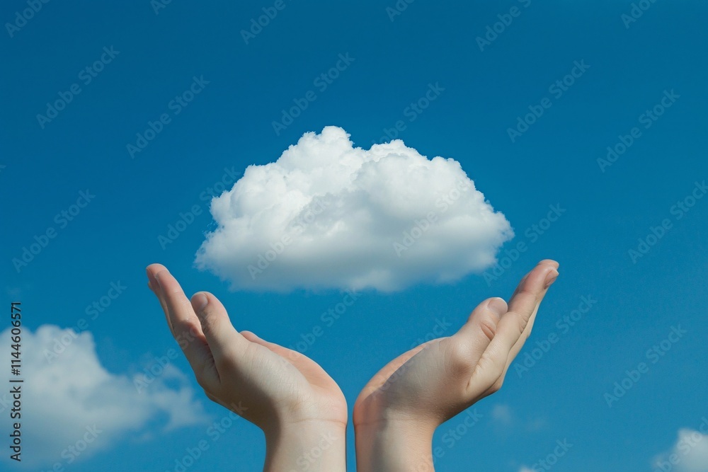 Hands Holding Cloud Blue Sky Background Hope Dreams Environment Hands Holding Cloud Blue Sky Background Hope Dreams Environment