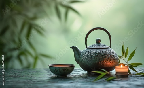 Relaxing tea preparation with a traditional teapot and candlelight in a seren...