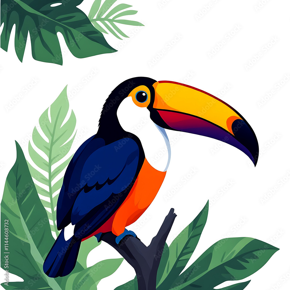 Obraz premium Tropical Toucan Artwork with Bright Colors and Jungle Leaves