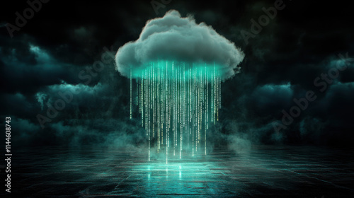 Obraz na płótnie Cloud computing visualized binary code rain digital art dark environment futuristic concept