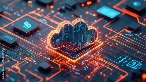 Innovative cloud computing integration digital environment graphic design technology landscape futuristic concept