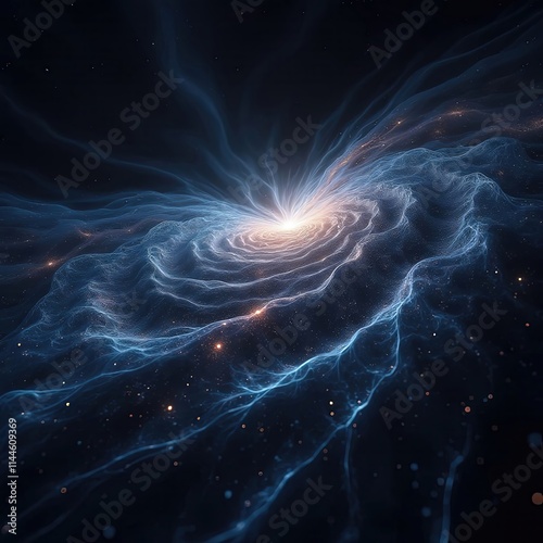 A mesmerizing cosmic whirlpool emerges in deep space, displaying swirling galaxies and radiant star formations. The vibrant colors create an ethereal atmosphere that captivates. Generative AI