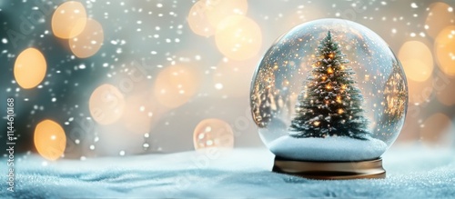 Christmas decorations featuring a small tree with lights and a snow globe fil...
