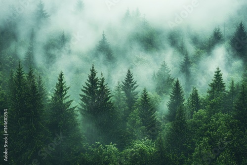 Misty Forest Landscape at Dawn