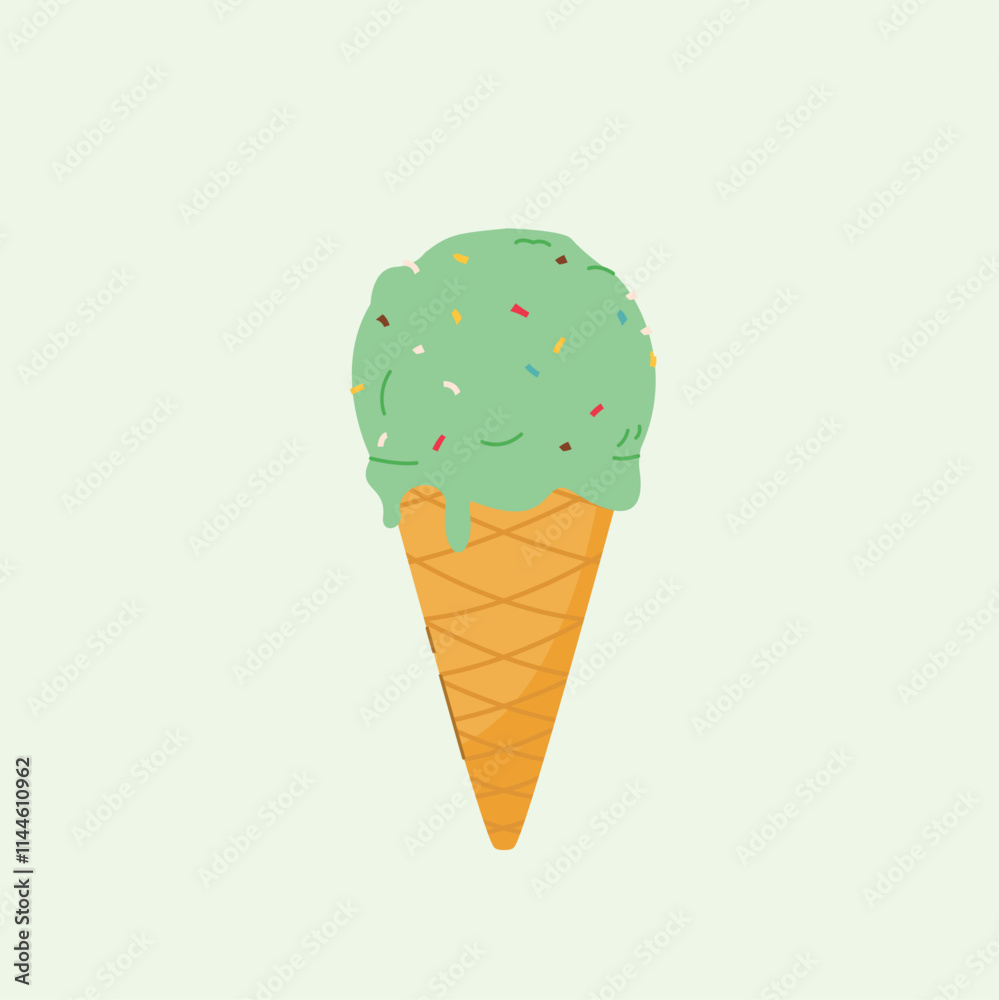 Ice cream, Dessert, ice cream with green soft cone, sweet street food for poster and web icon Ice cream, Dessert, ice cream with green soft cone, sweet street food for poster and web icon