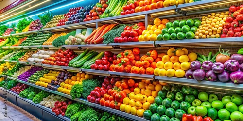 Wallpaper Mural Supermarket Produce Aisle: Vibrant Fruits & Vegetables, Healthy Eating, Grocery Shopping Torontodigital.ca