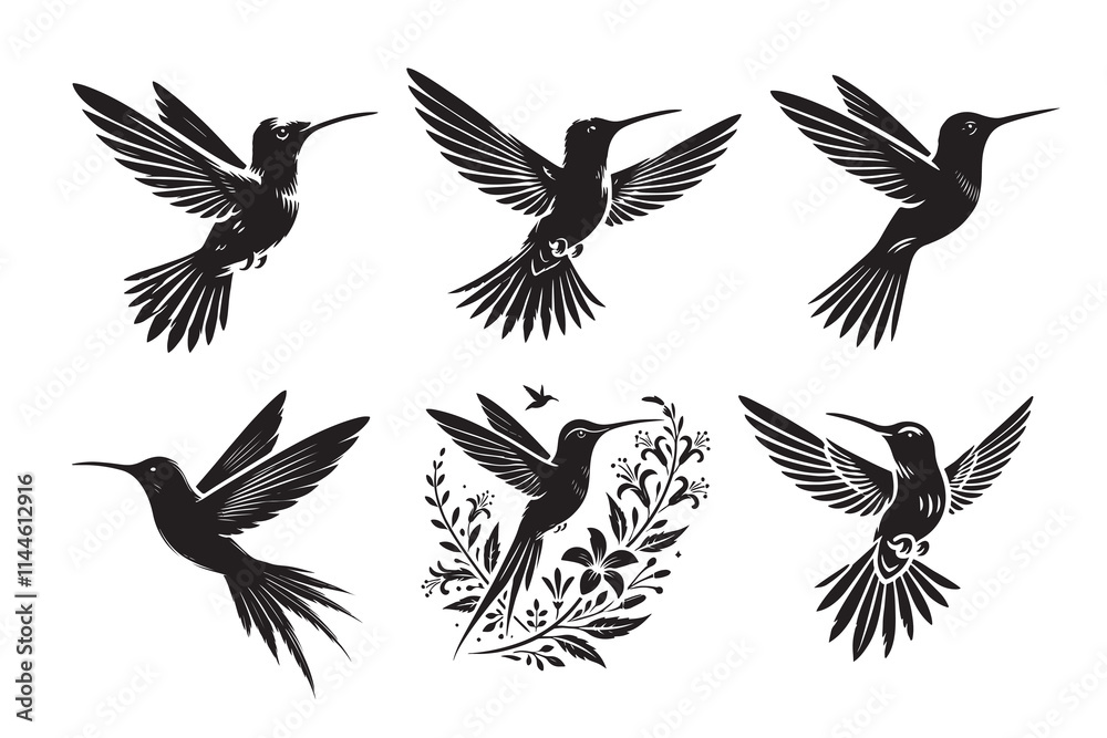 Obraz premium humming bird silhouette vector Illustration on white background