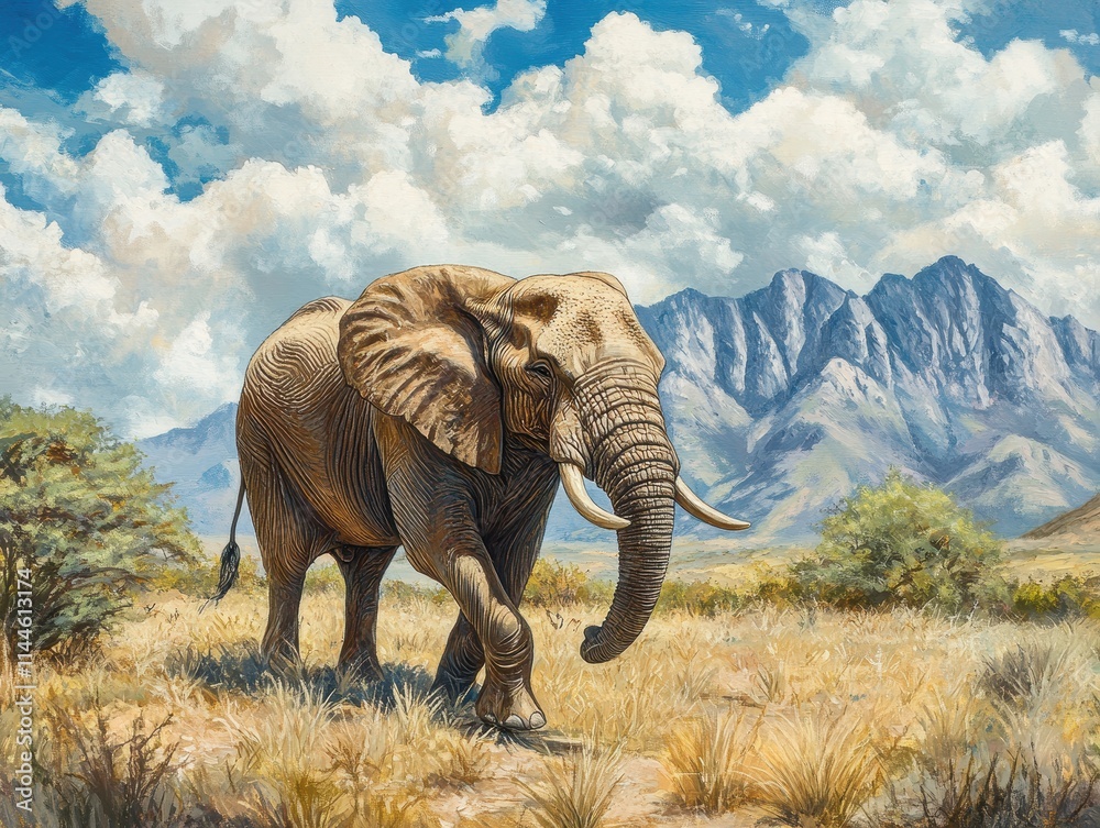 Fototapeta premium High fidelity gigapixel image of an elephant walking through the african savanna