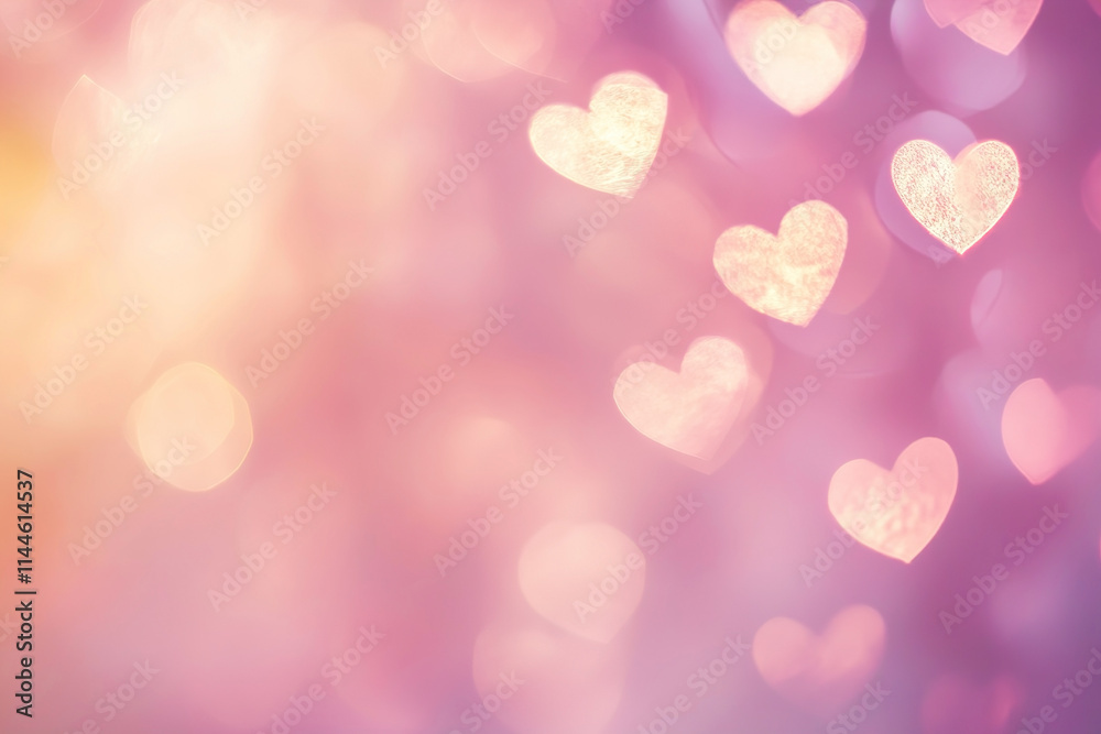 Soft hearts glowing in a dreamy blurred background with pink and golden hues Soft hearts glowing in a dreamy blurred background with pink and golden hues