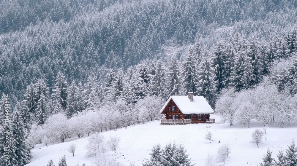 Relaxing winter retreat cozy cabin on snowy hillside gigapixel high fidelity serene nature view Relaxing winter retreat cozy cabin on snowy hillside gigapixel high fidelity serene nature view