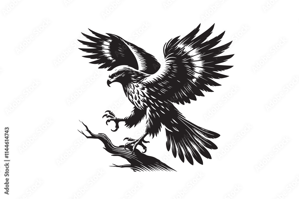 Fototapeta premium Hawk silhouette vector illustration on white background