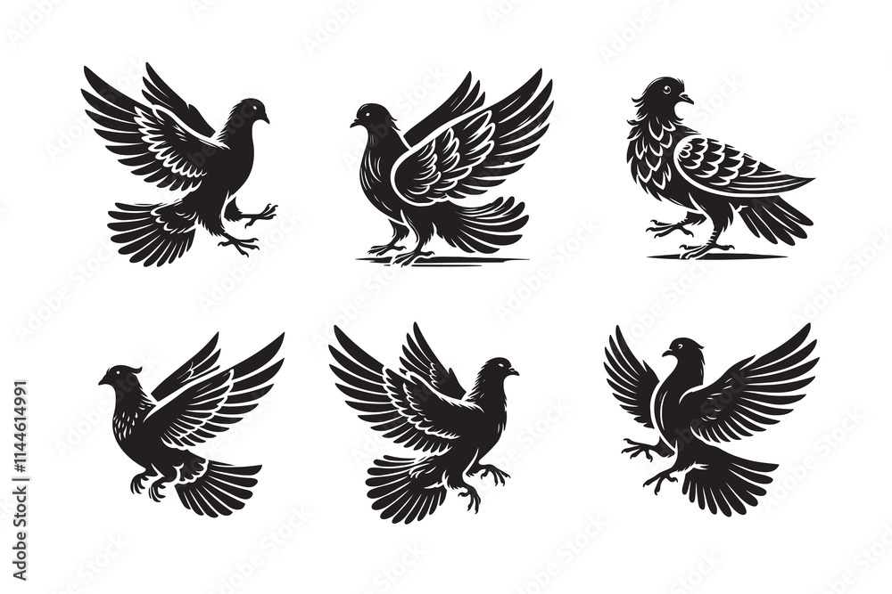 Obraz premium Pigeon silhouette vector illustration with white background