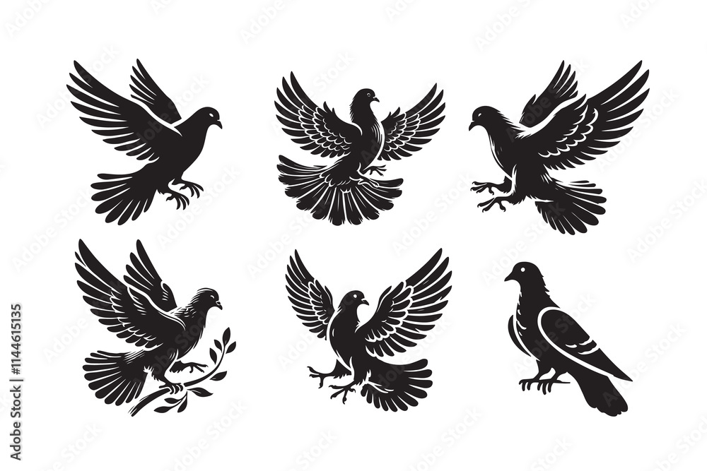 Fototapeta premium Pigeon silhouette vector illustration with white background