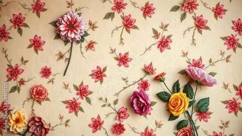 Wallpaper Mural A vintage-style wall covered with artificial flowers perfect for background or backdrop, vintage, flowers Torontodigital.ca