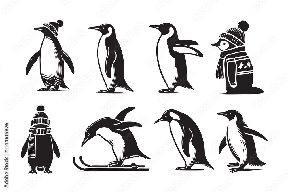 Obraz premium Penguin silhouette vector illustration with white background