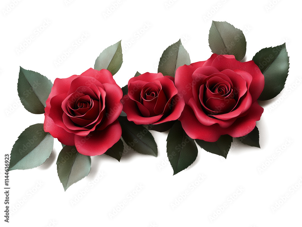 Fototapeta premium Realistic 3d design bouqoet of red rose isolate on white background