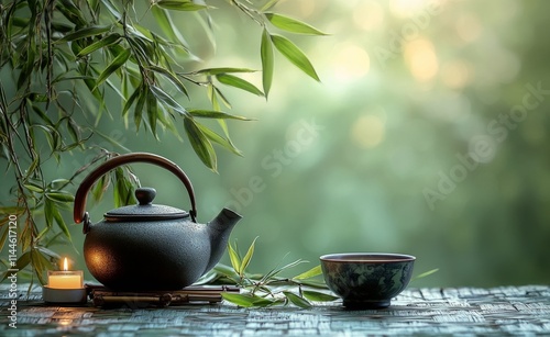 Relaxing tea preparation with a traditional teapot and candlelight in a seren...