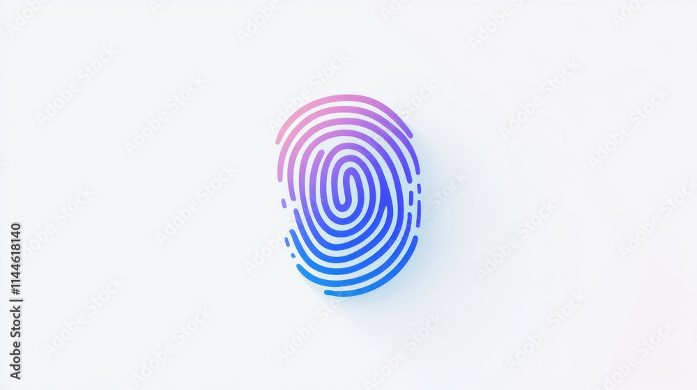 A vibrant fingerprint illustration showcasing a blend of purple and blue colors on a light background, symbolizing identity and security.