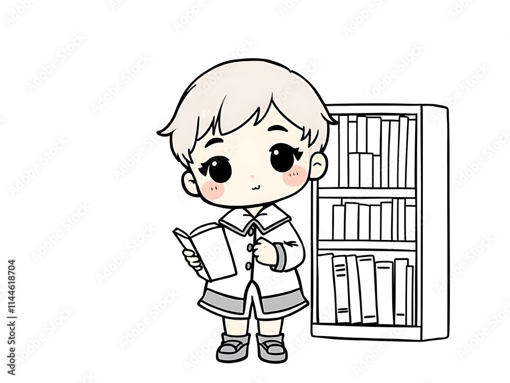 A cartoon boy is reading a book in front of a bookcase. AI Generated A cartoon boy is reading a book in front of a bookcase. AI Generated