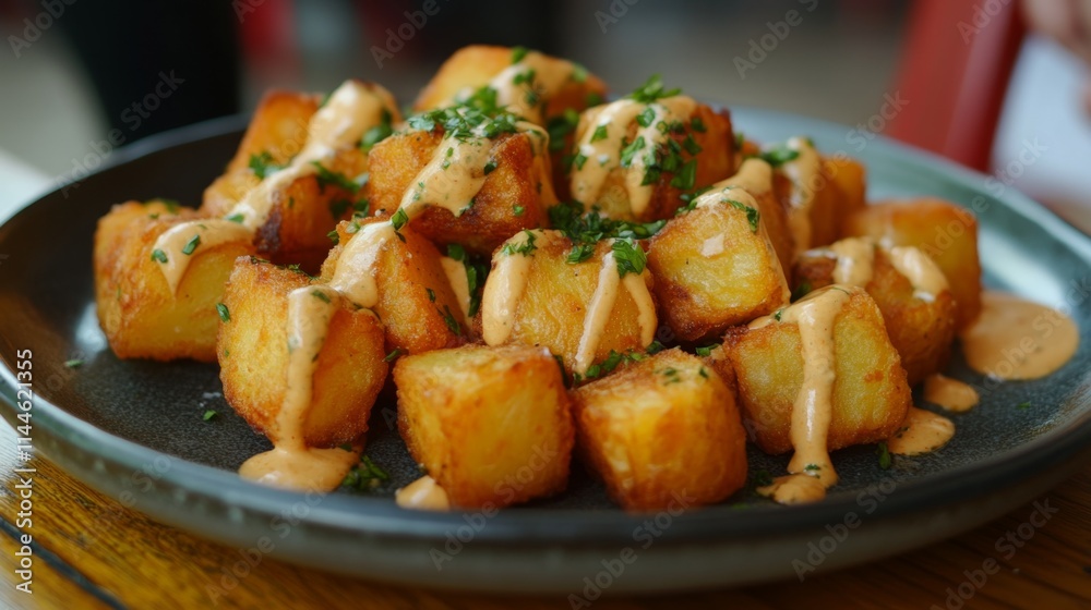 Crispy Spanish Potato Bites with Delicious Sauce Crispy Spanish Potato Bites with Delicious Sauce