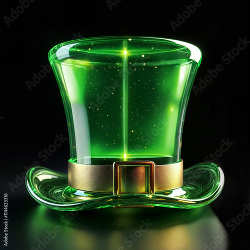 Glossy green leprechaun hat with glowing golden accents illustration