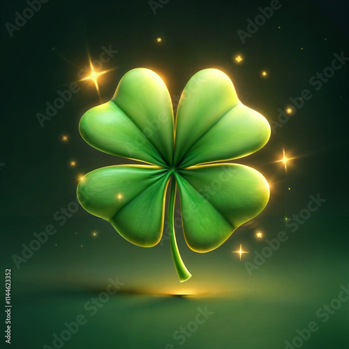 Modern glossy green shamrock with glowing golden accents illustration