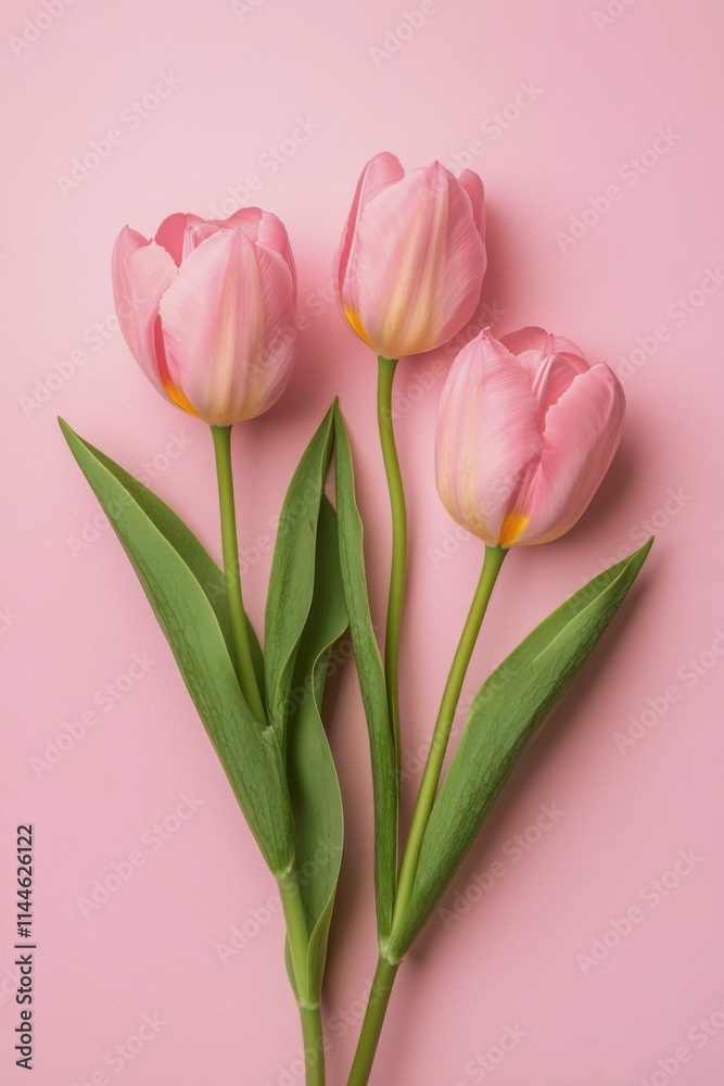 Beautiful pink tulips arranged elegantly on a soft pink background showcasing their vibrant colors and delicate Beautiful pink tulips arranged elegantly on a soft pink background showcasing their vibrant colors and delicate
