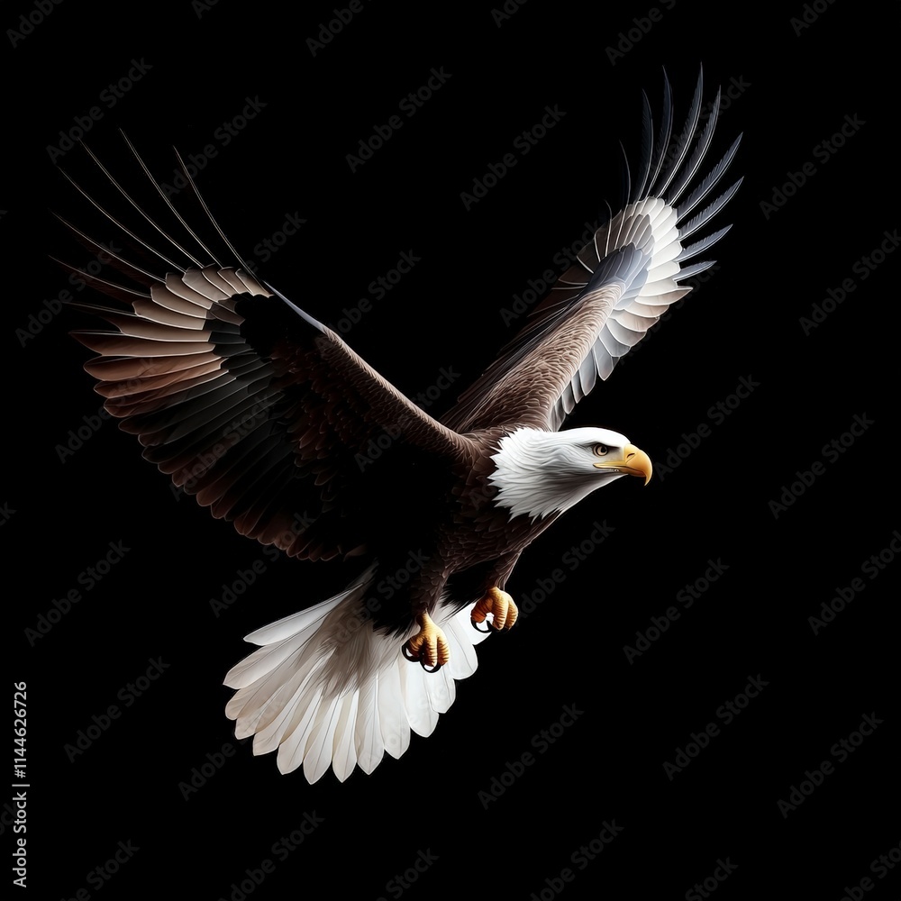 Obraz premium Majestic Bald Eagle in Flight Dark Background Wildlife Bird Nature 4K