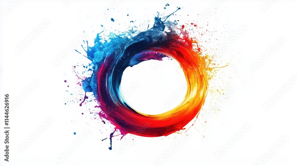 Colorful circular splash in the shape of an O with a white background Colorful circular splash in the shape of an O with a white background
