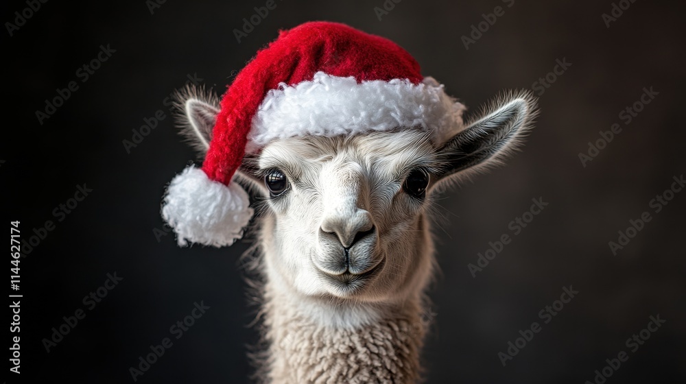Obraz premium Merry Christmas Llama in Santa Hat
