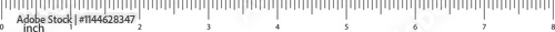 Clear ruler showing inches from 0 to 8. Detailed ruler with inch scales.