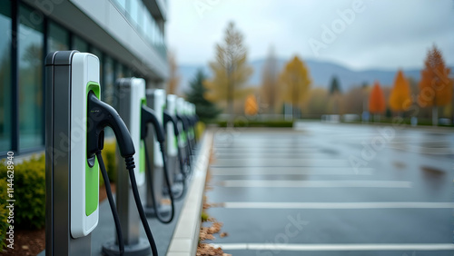 Wallpaper Mural Electric Vehicle Charging: A Row of Stations Ready for a Green Future. Sustainable Energy. Torontodigital.ca