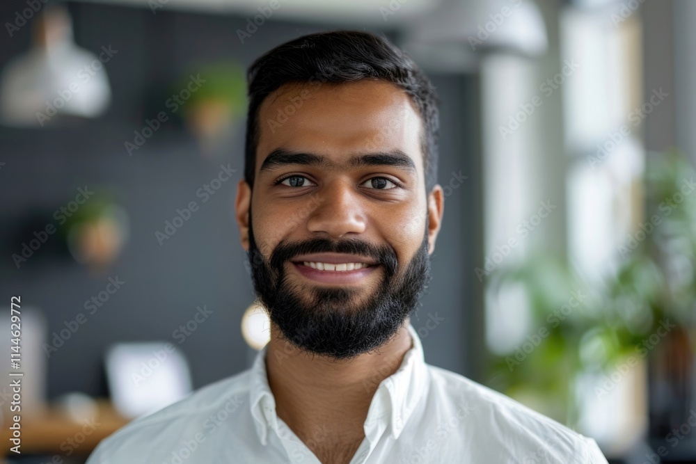 Happy Indian business man posing in office. Happy Indian business man posing in office.