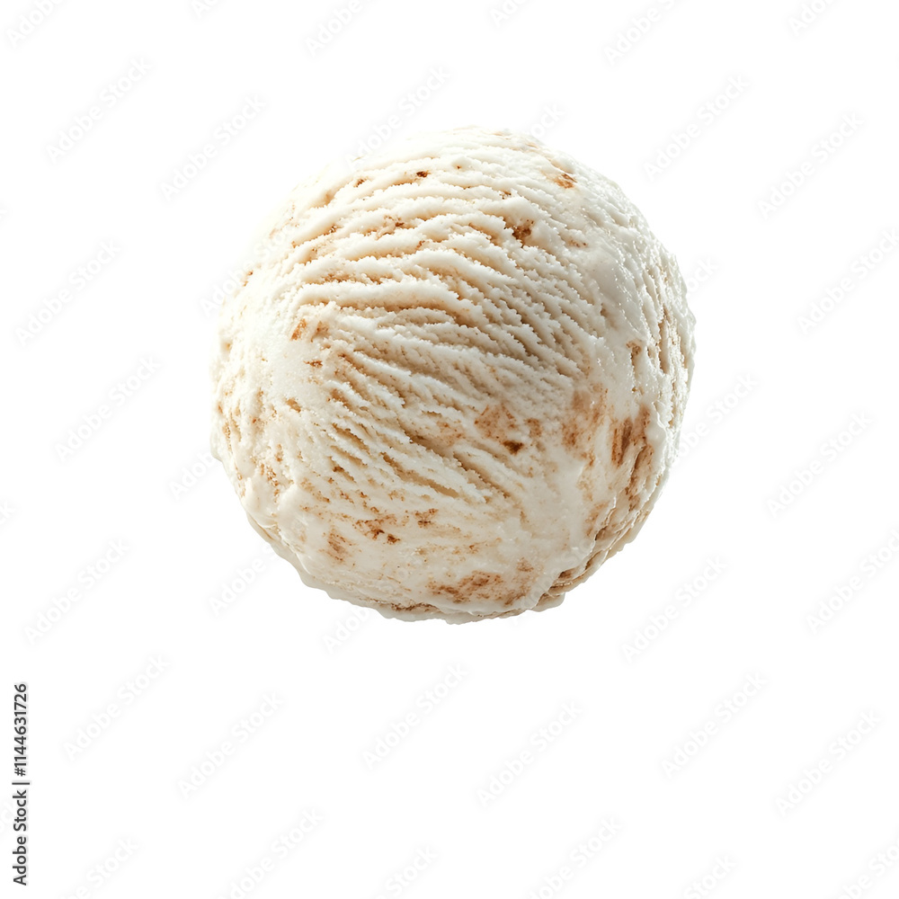 Extreme front view of a hyperrealistic single ball of coconut chai ice cream levitating in mid-air isolated on a white transparent background Extreme front view of a hyperrealistic single ball of coconut chai ice cream levitating in mid-air isolated on a white transparent background