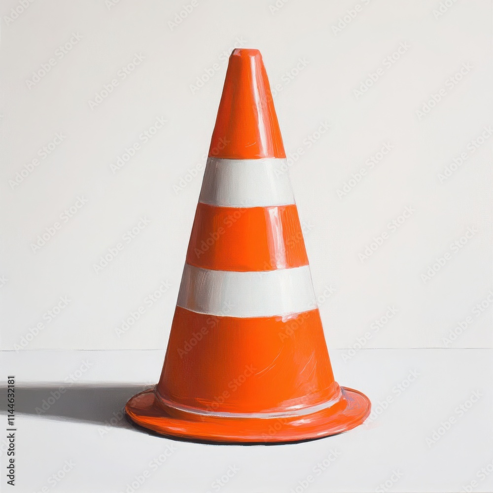 A classic traffic cone with a bright orange color and white reflective stripes on a white background A classic traffic cone with a bright orange color and white reflective stripes on a white background